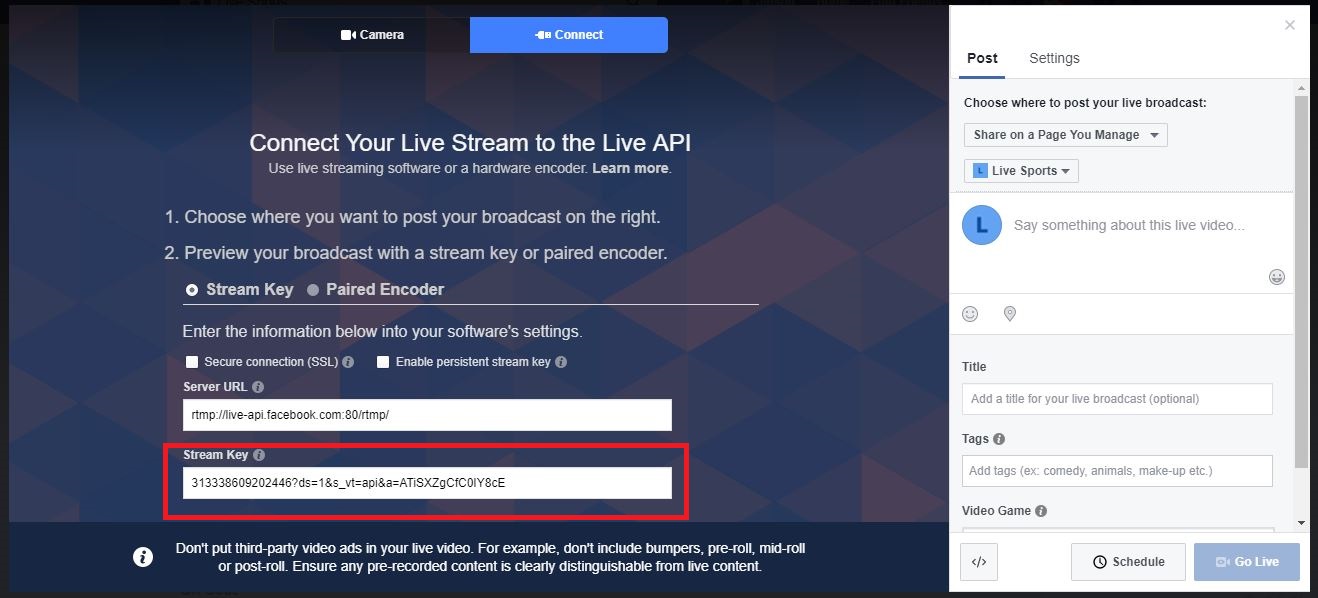 Facebook live getting stream key