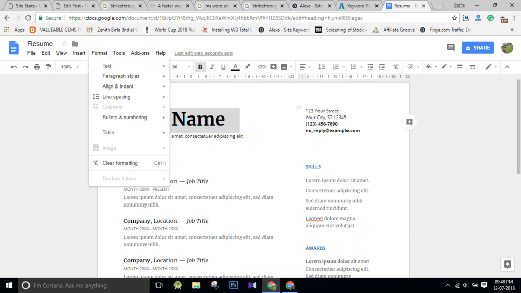 command for strikethrough google docs