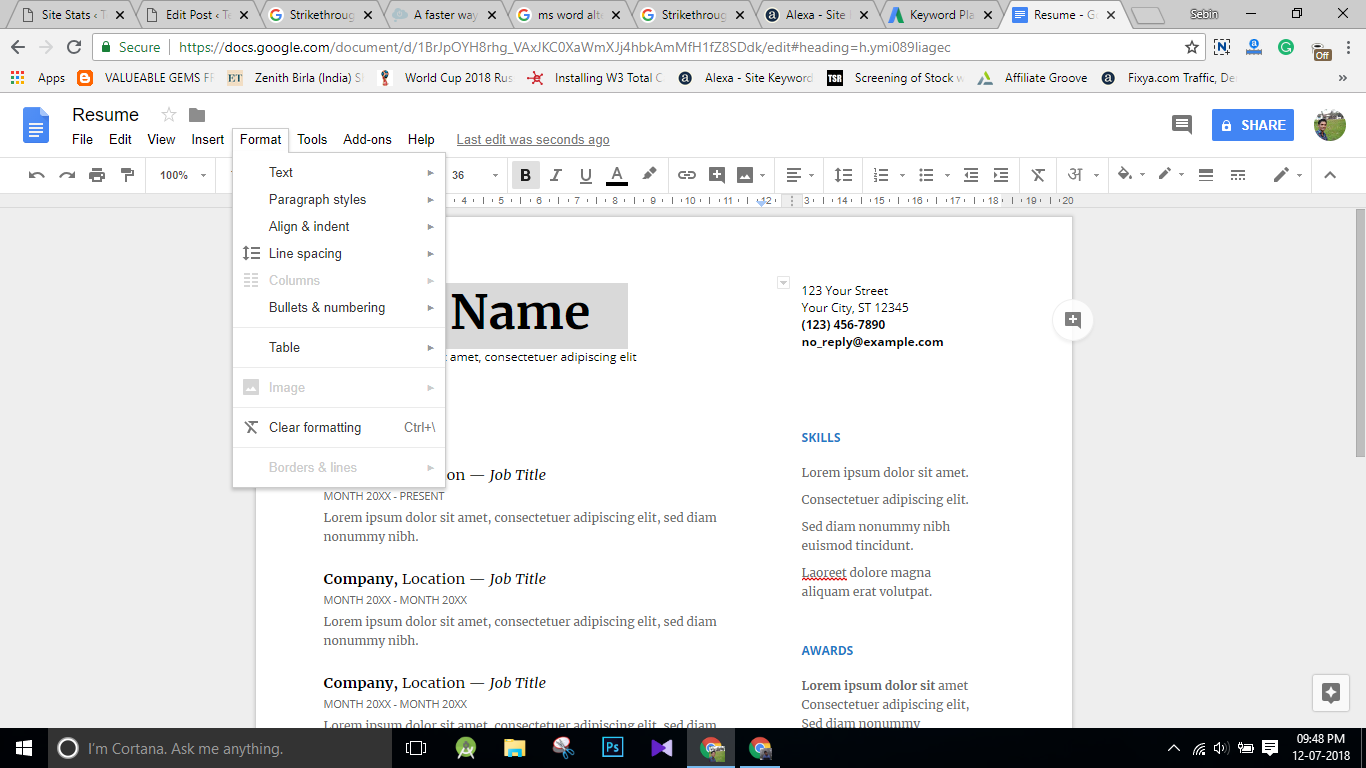 shortcut strikethrough google docs