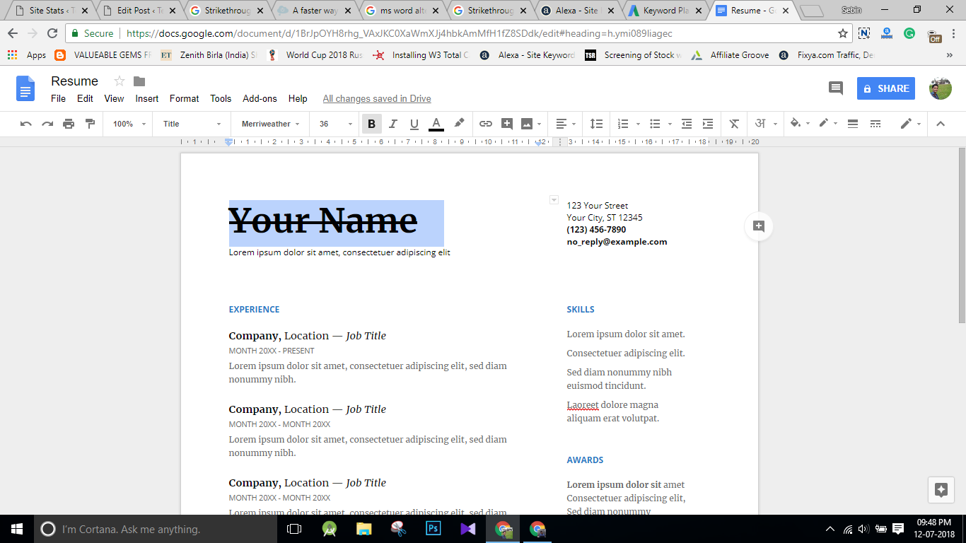 strikethrough google docs hotkey