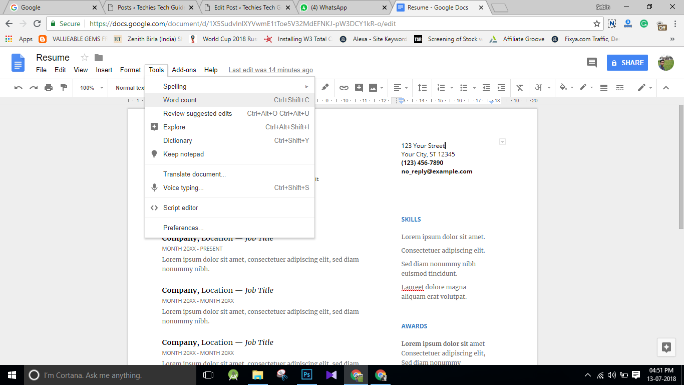 word counter in google docs