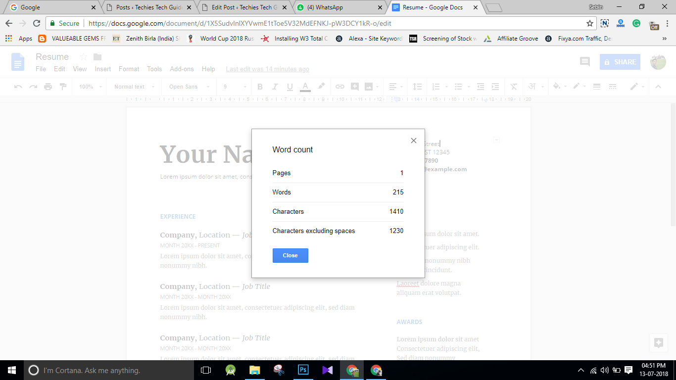 google doc word counter