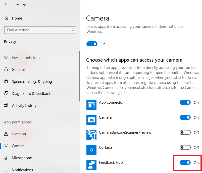 How to solve "Device census is using camera" in Windows 10?