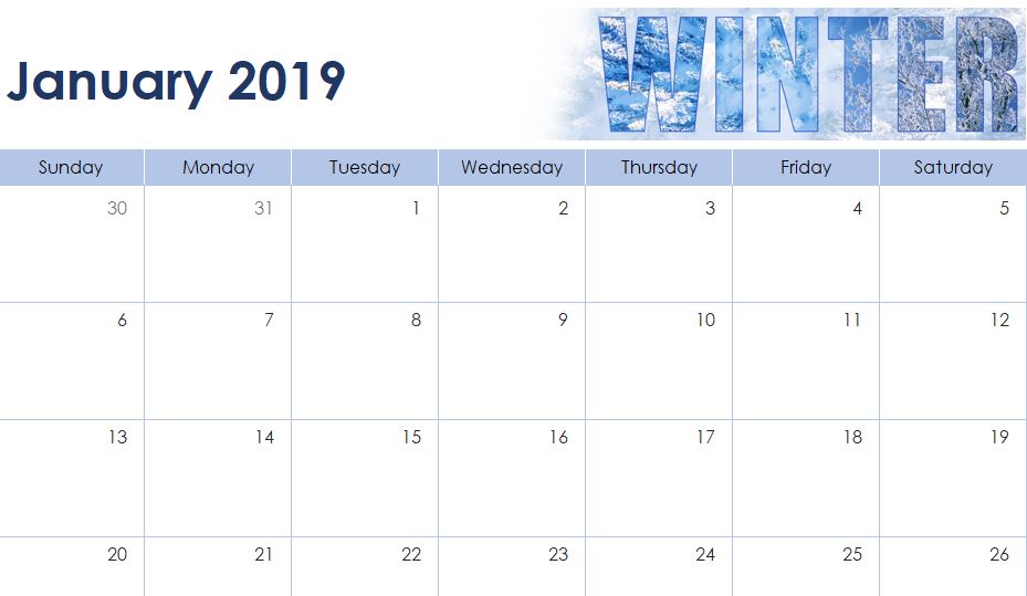 excel calendar template 2019