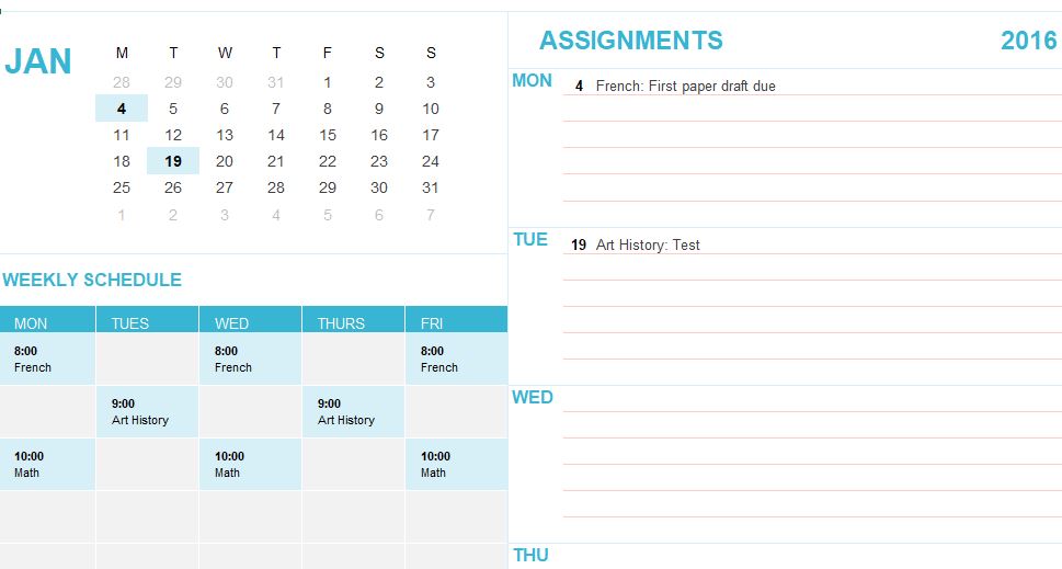 2019 excel calendar template