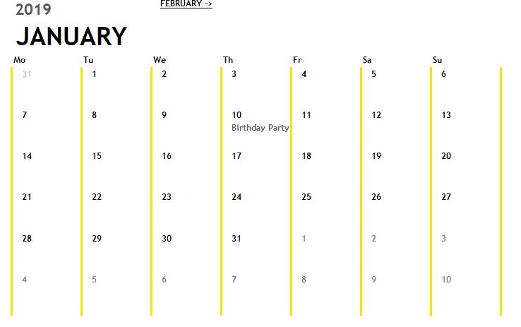 excel calender 2019 theme