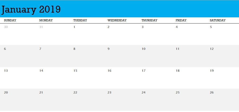 Excel printable calendar templates 2019