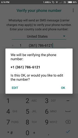 How to make whatsapp send verification code to email