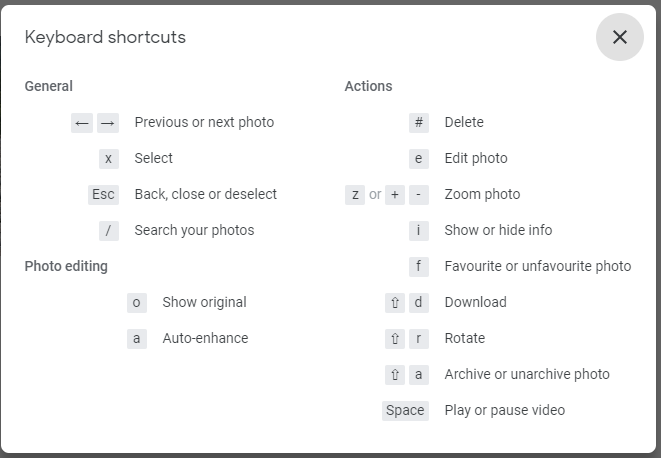  Google Photos keyboard shortcuts