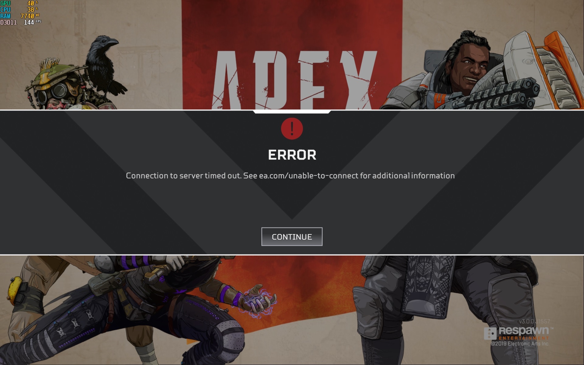 Connection to server timed out - Apex Legends Error