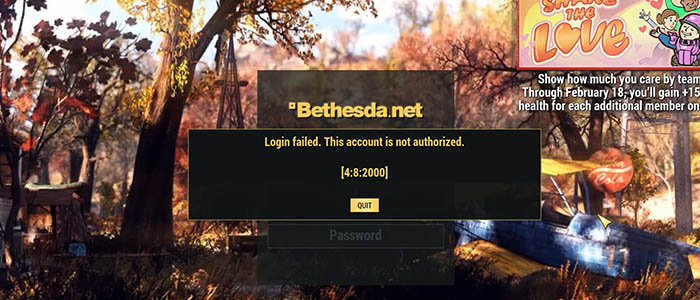 [Bethesda] Login failed. This Account is not Authorized. [4:8:2000]