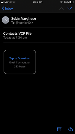 Import contacts to iPhone from VCF file using Email