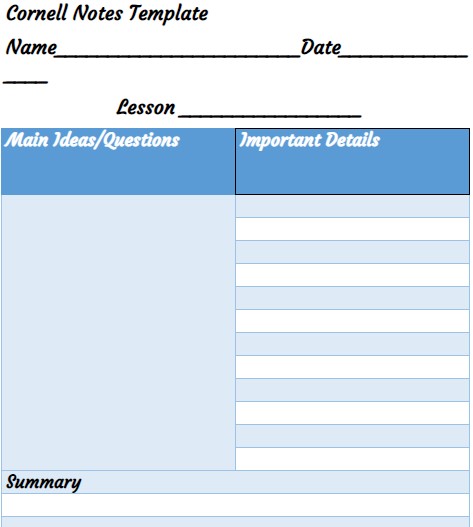 2019 Cornell notes template