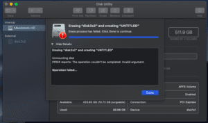 mac erase process has failed couldn t unmount disk