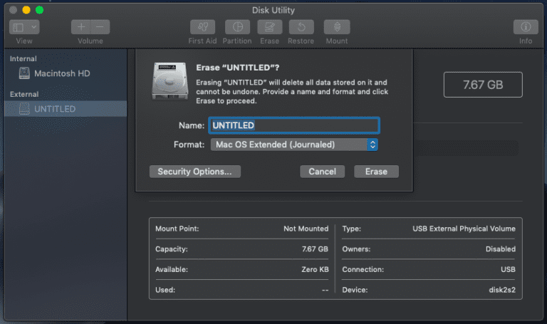 disk utility mac erase failed