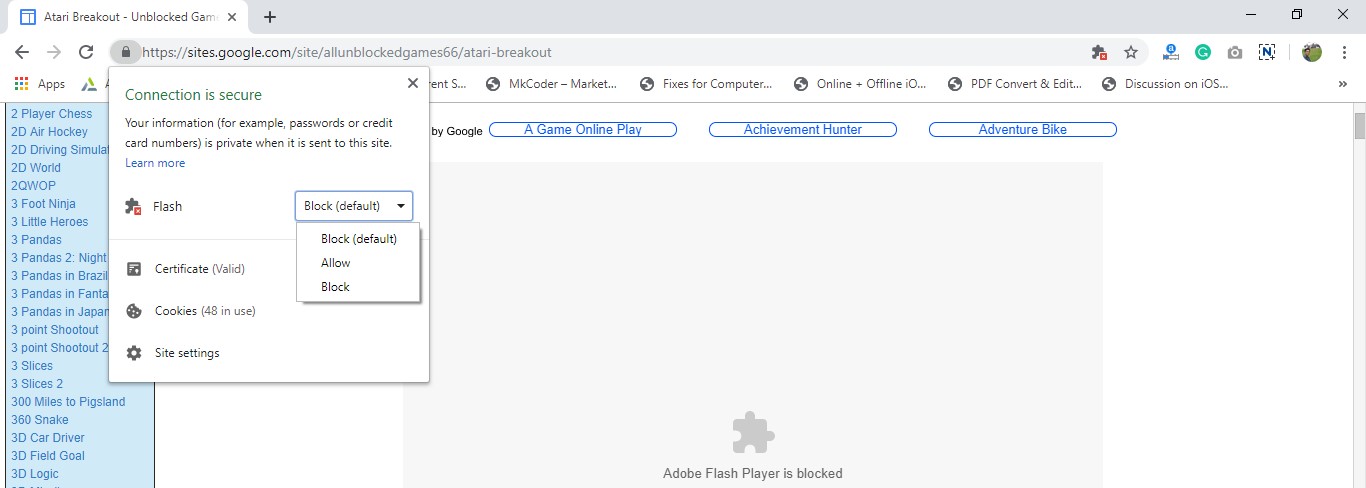 Adobe Flash Player is blocked in Google Chrome