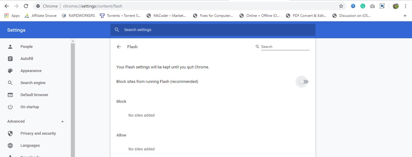 chrome extensions flash player is blocked or missing in chrome.