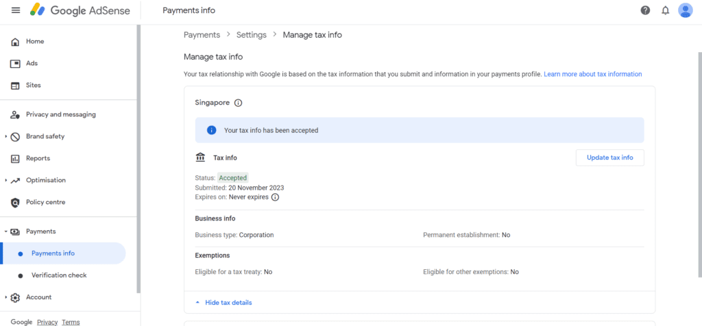 singapore tax adsense
